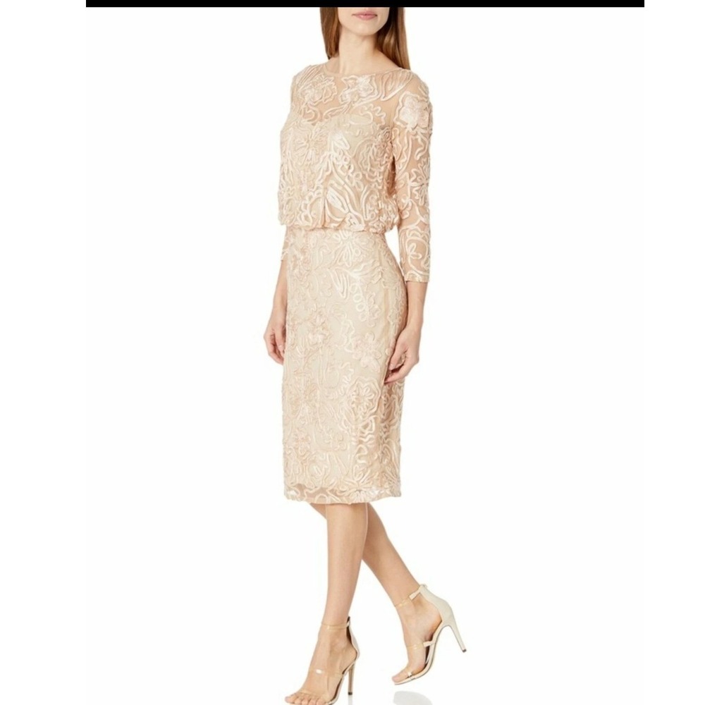 JS Collections NWT Soutache Blouson Dress Rose Gold Sequined Mother of The Bride